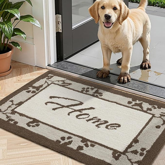 20"x32" Thick Entryway Indoor Mat, Dirt Trapping Door Mat, Americana Feel Hooked Rug, Heavy Duty Door Mat Outside Entrance, Shoe Scraper, Welcome Mat for Front & Back Door, Beige
