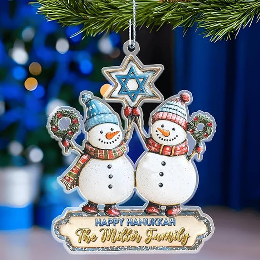 Personalized Snowman Ornament - Custom Hanukkah Ornaments for Tree, Jewish Ornaments, Hanukkah Gifts for Women Men, Couple Wedding Family Christmas Ornaments for Decorations