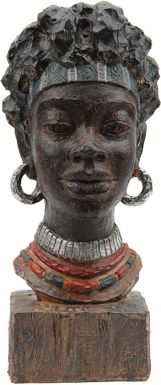 Leekung African Statues and Sculptures for Home Decor,African Figurines Head Statue Decorations for Home,African Art Sculptures Woman Statue Decor for Living Room Antique Woodstone Color