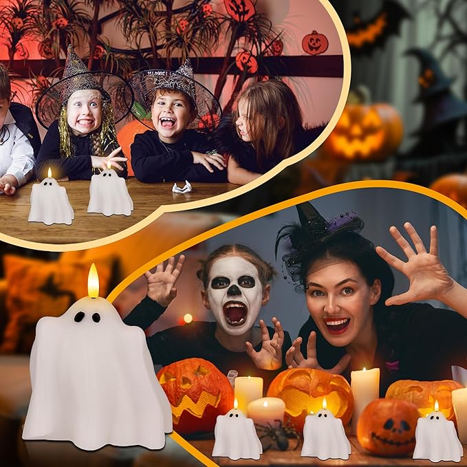 Halloween Flameless Candles with Remote, Real Wax Ghost Battery Operated Candles, Flickering LED Fake Candle, Halloween Decorations for Table, Fireplace, Home, Party, Festival Decor