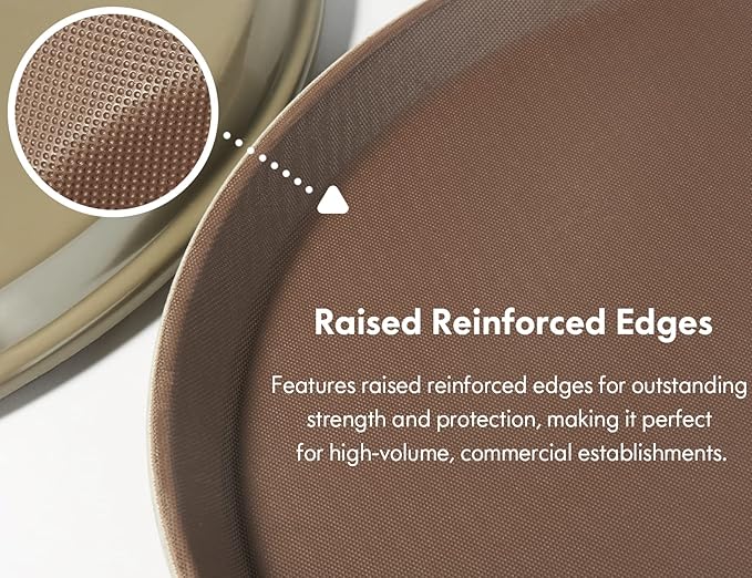 CURTA 2-Pack Restaurant Grade Non-Slip Tray, NSF, 16 Inch x 12 Inch, Plastic Rubber Lined Anti-Skid Rectangular Serving Tray, Brown