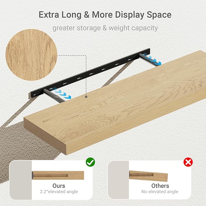 Vivelove 10 inches Deep Floating Shelves 36 inch Long, Single Wall Shelves Heavy Duty 70 lbs for Bedroom, Bathroom, Living Room, Kitchen, Office, Modern Shelf Home Decor, Set of 1, Oak