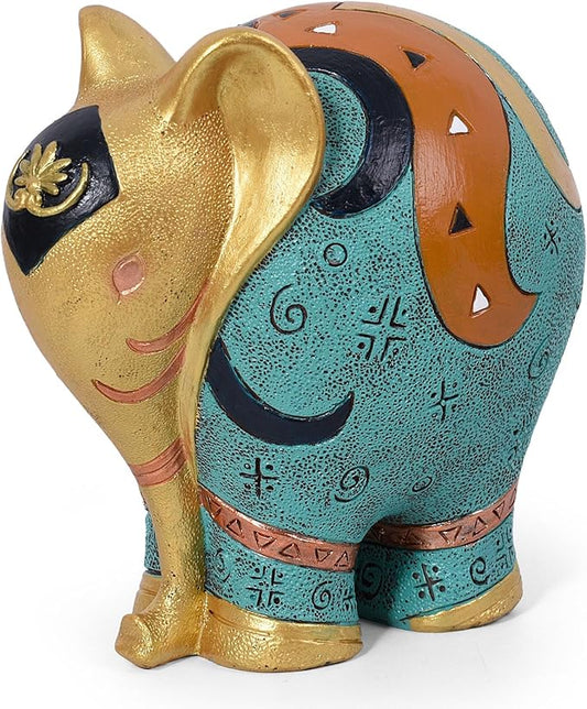 Elephant Statue Handcrafted Resin - 5.5" H Home Decor Sculpture for Bookshelf/Office/Desk - Gift for Housewarming/Christmas/Birthday (Colorful)