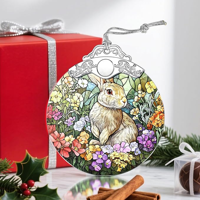 Christmas Ornaments: Stained Glass Ornament, Christmas Tree Ornament, Hanging Ornaments for Home Decor & Xmas Tree Decorations – Exquisite Holiday Decor, Gifts & Holiday Present - Rabbit