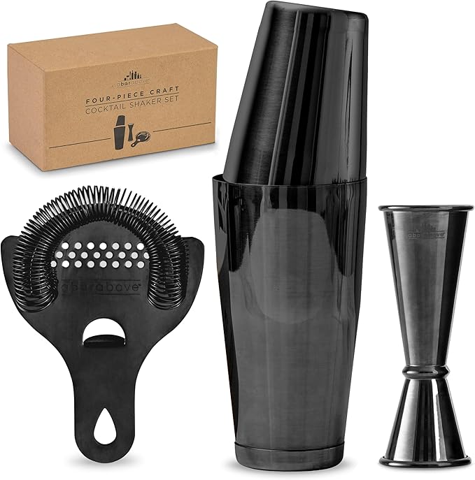 A Bar Above 4-Piece Cocktail Shaker Set for Professional & Home Bar – Premium Bar Kit Gifts Includes Strainer, Japanese Jigger & Boston Shaker Set