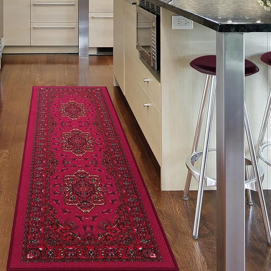 Antep Rugs Alfombras Oriental Traditional 2x7 Non-Skid (Non-Slip) Low Profile Pile Rubber Backing Indoor Runner Rugs (Pink, 2' x 7')