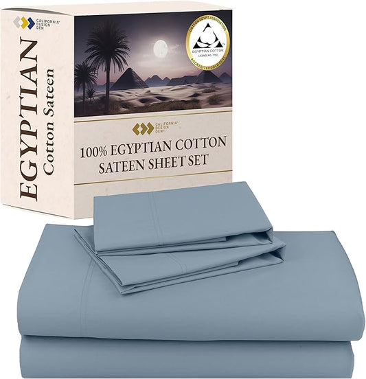 California Design Den Certified Luxury 100% Egyptian Cotton King Size Bed Sheets Set - Soft and Durable Sateen, Deep Pocket King Egyptian Cotton Sheet Set - Blue Hydrangea