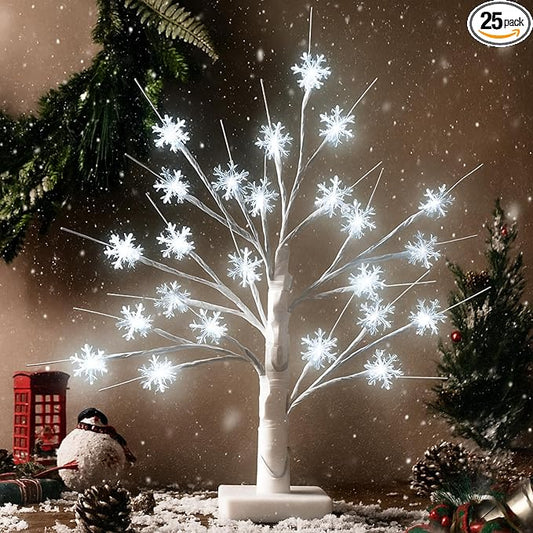 Retisee 1 Pcs Snowflake Tree LED Light with 24 LED Lights Timer USB Battery Operated Christmas Snow Indoor Outdoor for Home Table Party Decor (White Color,Snowflake)