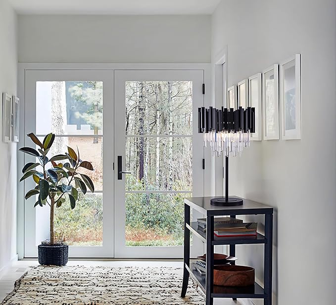 Wellmet Black Crystal Table Lamp,3 Lights Table Lamps for Bedroom,Black Bedside Nightstand Lamps for Living Room,Small Decorative Desk Lamp for Reading Room,Metal Base