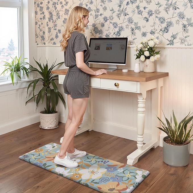 GENIMO Kitchen Mats for Floor 2PCS, Cushioned Kitchen Rugs Non Slip Washable, Farmhouse Anti Fatigue Mat Waterproof, Comfort Standing Mat Rug for Office, Home, Laundry, 17.3"x47"+17.3"x30", Aqua