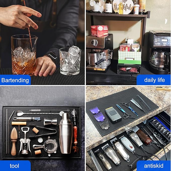 3 Pack Rubber Mats, 18" x 12" Black Bar Service Spill Mat for Countertop, Efficient and Stylish Solution for Every Bartending Need