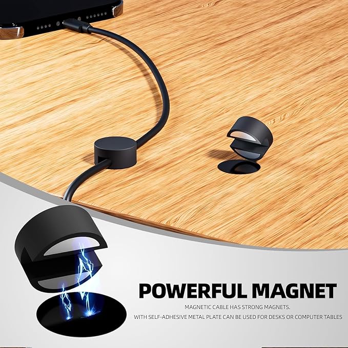 Viaky 8 PCS Magnetic Cord Holder,Large Size Cable Management,Black Self Adhesive Silicone Magnet Cable Straps for Phone Charge Wire,Management for Nightstand Wall Office Home Car Desk