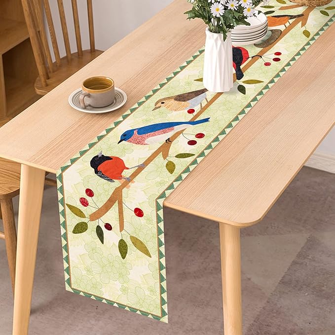 Seliem Summer Birds Tree Branches Table Runner, Cardinal Home Kitchen Dining Decor, Spring Seasonal Farmhouse Decorations Indoor Outdoor Party Supply 13 x 60 Inch
