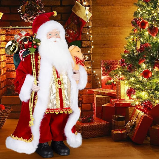 Uten 18" Santa Claus Decorations, Christmas Standing Figurine Ornaments with Gifts Bag and Small Bear for New Year Christmas Decoration Navidad Natal Gifts.