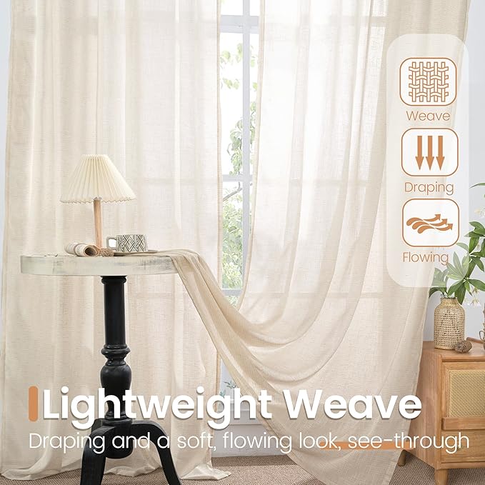 BGment Oatmeal Linen Curtains 40 Inch Length for Kitchen Cafe Window - Half Window Drapes Semi Sheer with Rod Pocket Light Filtering for Bathroom Lightweight, 2 Panels Set, 30 X 40 Inch