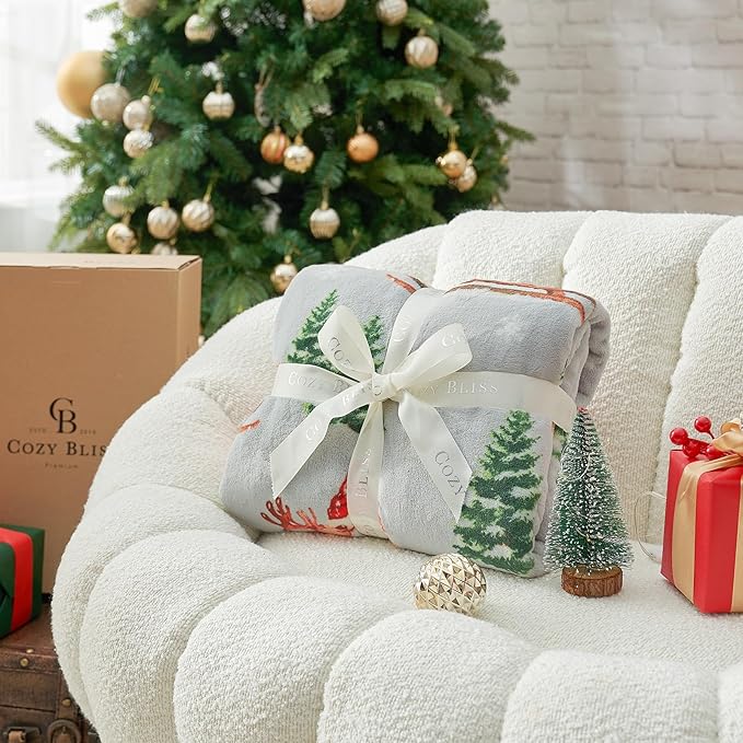 Cozy Bliss Gnome Throw Blanket Christmas Blanket Warm Plush Throw Blanket,Ultra Soft Cozy Blanket for Couch,Sofa and Bed(Xmas Gnome in Sleigh,50"x60")