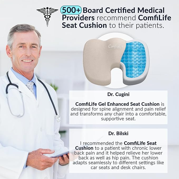 ComfiLife Premium Gel & Memory Foam Seat Cushion – Doctor Recommended Office Chair Cushion, Car Seat Cushion – Chair Cushions for Back & Sciatica Pain Relief – Seat Cushions for Office & Desk (Beige)