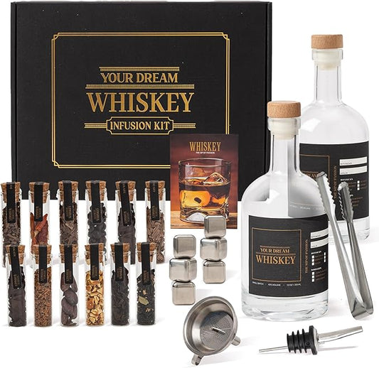 Whiskey Making Kit - DIY Whiskey Gifts For Men Unique - Alcohol Infusion Kit with Bottles, Wood Chips, Botanicals and Stone - Bourbon Birthday Gifts for Men, Dad and Fathers Day - Make Your Own Whisky