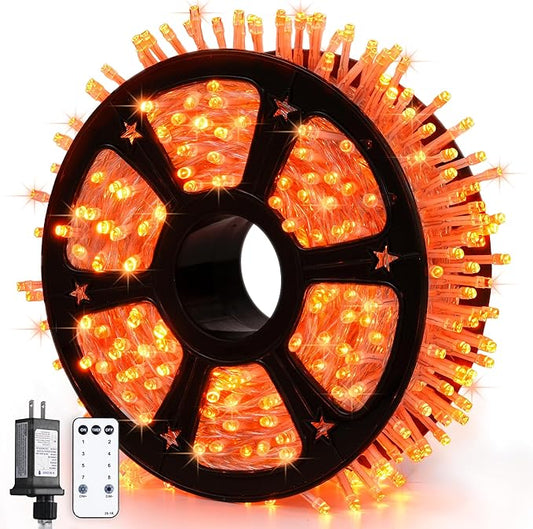 JMEXSUSS 168FT 600 LED Christmas Lights Outdoor Waterproof 8 Modes Halloween String Lights Orange Christmas Tree Lights Indoor Halloween Plug in Thanksgiving Party Holiday Decorations