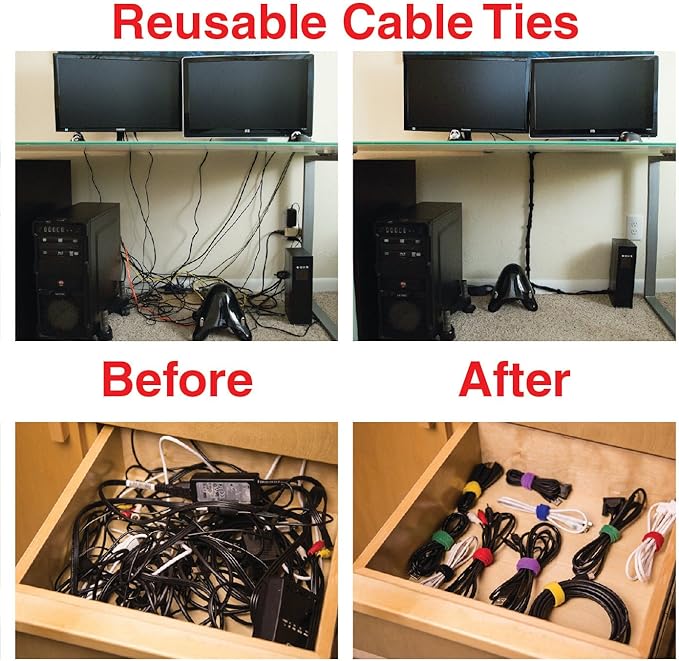 ENVISIONED Desktop Cable Organizer, Weighted, No Bad Smell, Bundled with 2 Reusable Cable Ties (White)