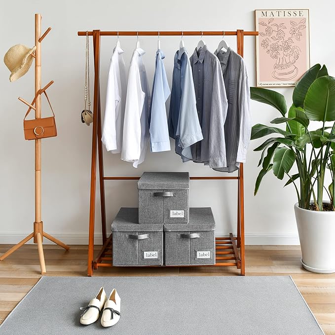 GRANNY SAYS Storage Bins with Lids, Linen Closet Organizers and Storage Baskets for Shelves, Storage Containers for Closet Organization, Large Bins for Storage, Dark Gray, 3-Pack