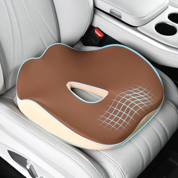 Coverado Car Seat Cushion with Memory Foam, Ergonomic Driving Seat Cushion for Sciatica, Tailbone, Back Pain Relief, Premium Non-Slip Washable Cushion for Car, Driver, Office, Wheelchair