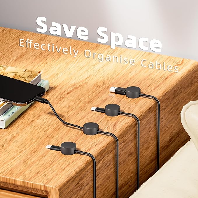 Viaky 8-Pack Magnetic Cable Holder Black, Self Adhesive Silicone Magnet Cable Straps, Strong Cord Holder for Phone Charge, Wire Management for Nightstand, Wall, Office, Home, Car, Desk