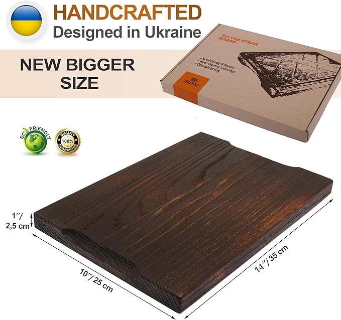 Wooden Steak Board Solid Oak Serving Barbecue Platter Natural Thick Cutting Plate Durable & Quality (Large)