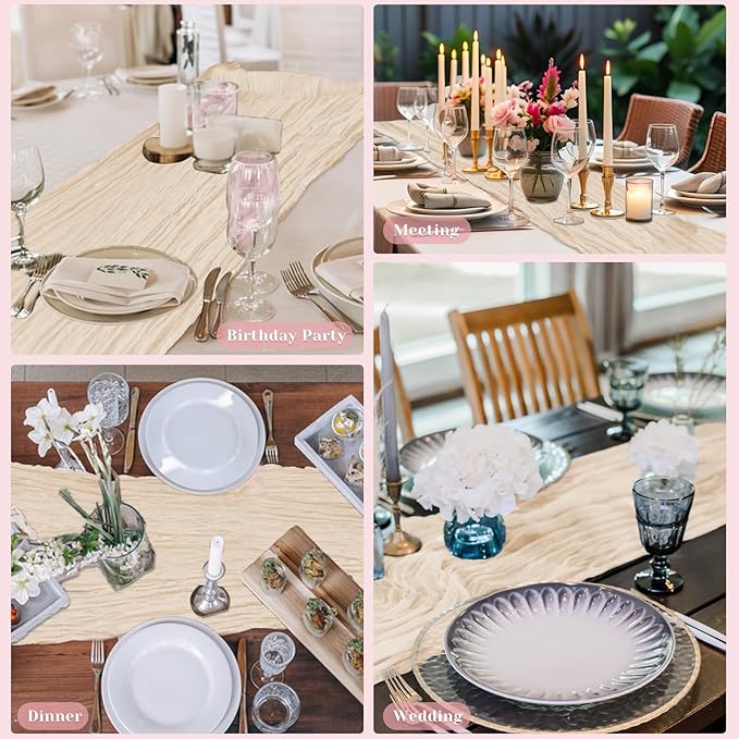 Champagne Table Runner, 10Ft 120in Cheesecloth Table Runner, Gauze Rustic Cheese Cloth Table Runners for Wedding, Party, Bridal Shower, Boho Table Runners for Christmas Thanksgiving Halloween Easter