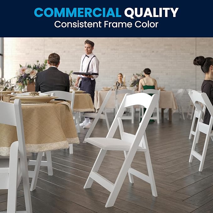 Flash Furniture Hercules™ Series Folding Chair - White Resin - 1000LB Weight Capacity Comfortable Event Chair - Light Weight Folding Chair