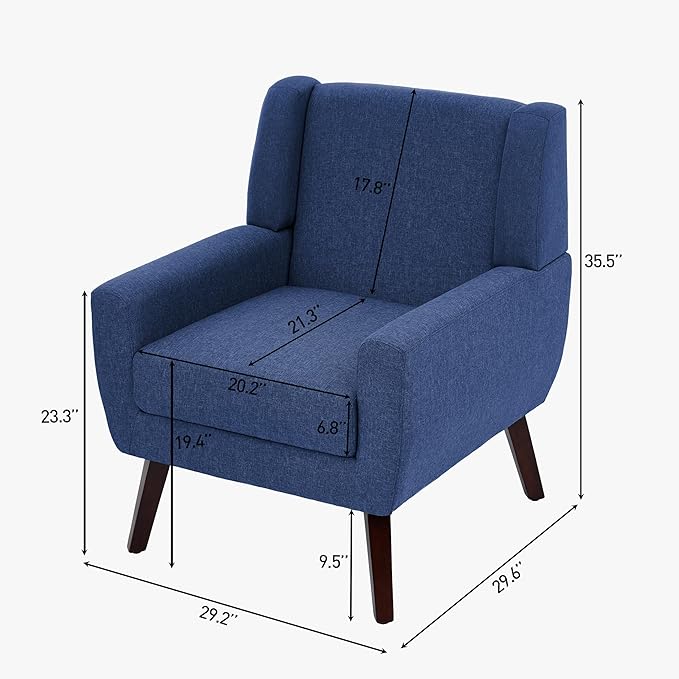 UIXE Accent Chair, Fabric Upholstered Armchair for Living Room, Comfy Arm Chair Single Sofa Bedroom Side Reading Seat - Flax Blue