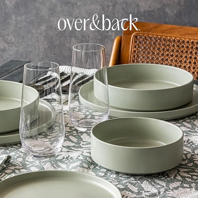 over&back 19oz Traditional Glassware - Set of 4 Classic Stemless Drinking Glasses for Parties, Get-togethers, and More - Mouth-Blown - Wine Cups for Kitchen and Dining Room - Clear, Water (19oz)