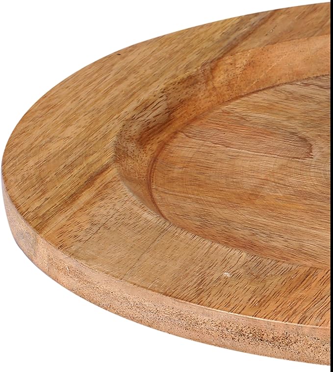 Alpha Living Home 13 inch Rustic Wood Charger Plates - 2 Pack Handcrafted Round Decorative Dinner Serving Tray for Dining, Holiday, Party, Special Event, Decoration, Weddings & Outdoor Wedding (Brown)