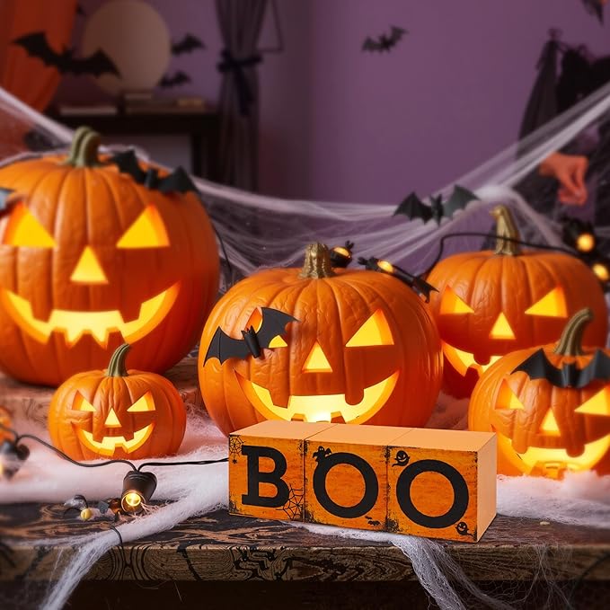 3 Pcs Halloween Wooden Tiered Tray Decor, Boo Decorations Gifts for Home, Halloween Table Centerpiece for Fall Party Kitchen