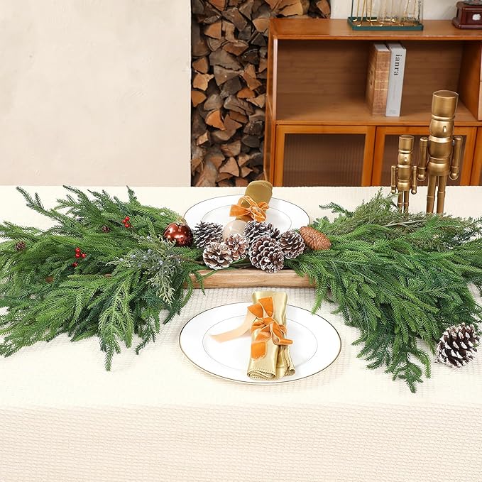 Jutom 6 Pcs 30 Inch Christmas Norfolk Pine Branches, Lifelike Bendable Non-Shedding Greenery Stems Faux Pine Picks for Christmas Mantel Centerpiece Garland Wreath and Holiday Decor