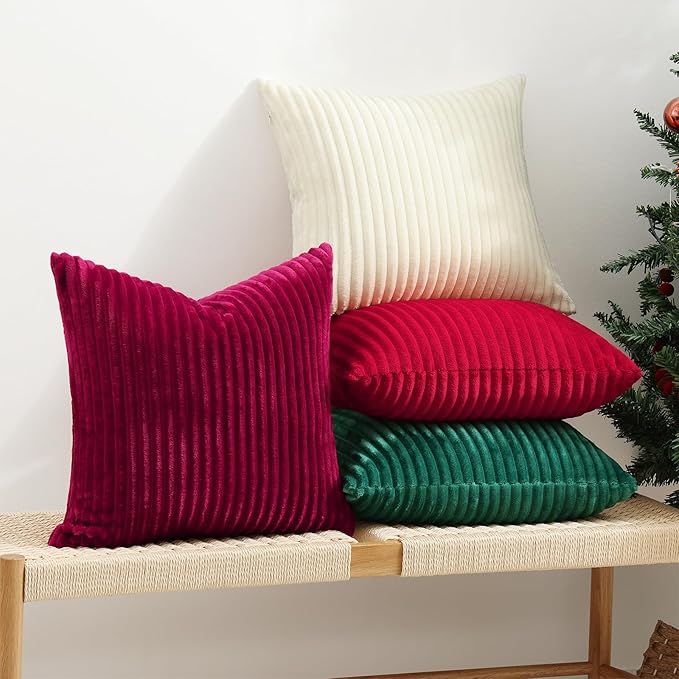 Simmore Decorative Fall Throw Pillow Covers 16x16 Set of 2, Soft Natural Plush Flannel Double-Sided Fluffy Couch Pillow Covers for Sofa Living Room, Burgundy