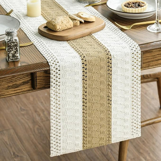 Artoid Mode Burlap Brown Farmhouse Rustic Table Runner, Seasonal Holiday Hollow Kitchen Dining Table Decoration for Home Party Decor 12x60 Inch
