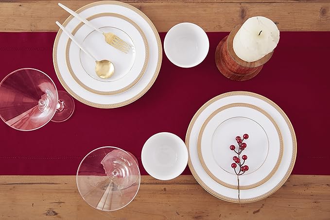 Solino Home Red Hemstitch Table Runner 60 Inches - Cotton Linen Small Table Runner 14 x 60 Inch Ideal for Dresser and Coffee Tables - Fall, Autumn, Halloween, Christmas, Holiday