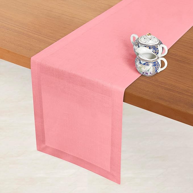 D'Moksha Homes Linen Dusty Pink Table Runner 120 Inches Long - 100% Pure Linen Dining Table Runner 14 x 120 Inch for Fall, Autumn and Halloween - Machine Washable