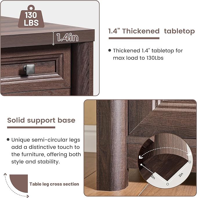 Farmhouse Computer Desk with 5 Drawers and Cabinet, 58” Executive Desk, Wood Home Office Desk with Ajustable Shelf, Rustic Writing Table with Knobs, Workspace for Study Room, Walnut