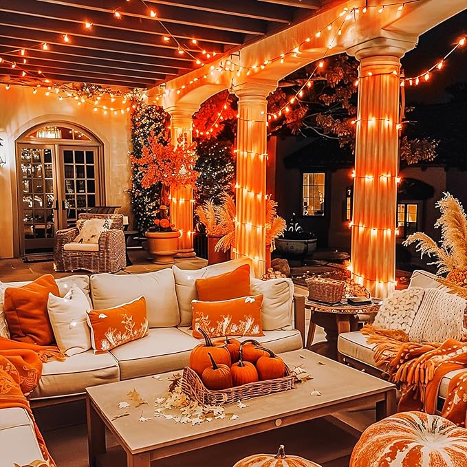 JMEXSUSS 168FT 600 LED Christmas Lights Outdoor Waterproof 8 Modes Halloween String Lights Orange Christmas Tree Lights Indoor Halloween Plug in Thanksgiving Party Holiday Decorations