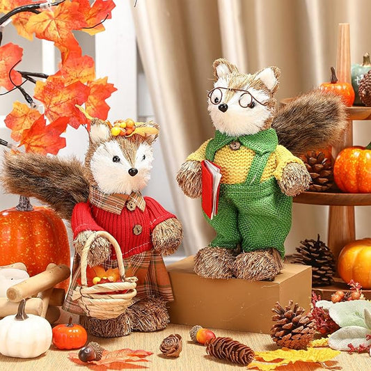 Namalu 2 Pack Fox Sisal Fall Decor Thanksgiving Decoration Indoor Sisal Figurine for Home Table Centerpieces Cute Handmade Fall Woodland Animal Statue for Autumn Harvest Office Cozy Shelf Decor