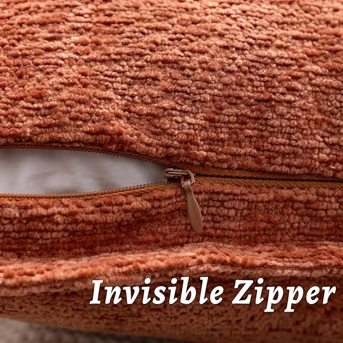 Burnt Orange Fall Decorative Throw Pillow Covers 12x20 Inch Set of 2 Cozy Soild Chenille Cushion Cases Soft Textured Lumbar Couch Pillows Cover Boho Accent Farmhouse Pillowcases for Bed