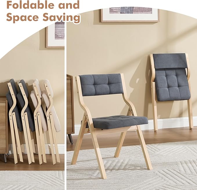 4-Pack Folding Dining Chairs with Cushion,Padded Foldable Dining Chairs,Portable Wooden Folding Chairs for Dining Rooms Kitchen Wedding and Party Indoor Darkgrey
