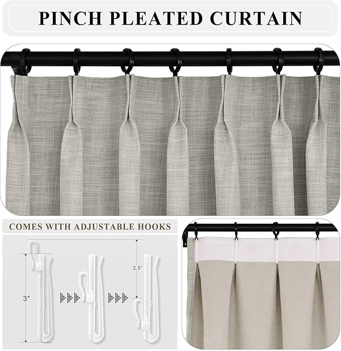 Macochico Blackout Curtains Thick Linen Texture Pinch Pleated Drapes for Living Room Bedroom Windows Nursery Modern Farmhosue Curtains Elephant Grey Blackout Panels with Tieback 84" Wx84 L 1 Panel