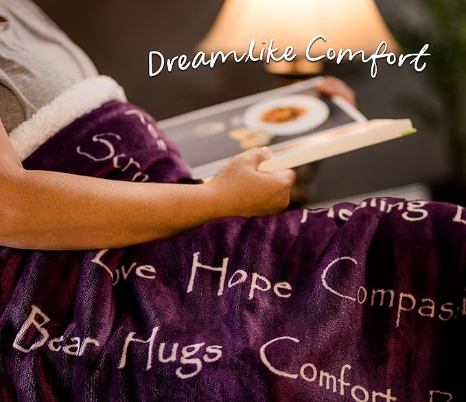 Chanasya Healing Warm Hugs Gift Throw Blanket - Sympathy Gift Breast Cancer Chemo Survivor Get Well Caring Gifts - Comfort Purple Gift Blanket for Love Support Women Friend - Aubergine