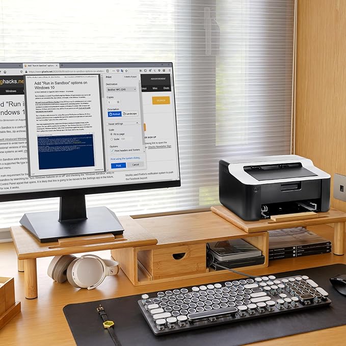 Dual Monitor Stand Riser with Drawer for Desk Laptop Desk Shelf with Adjustable Length and Angle, Bamboo Computer Stand Riser for 2 or 3 Monitors Screen Laptop PC TV -Natural