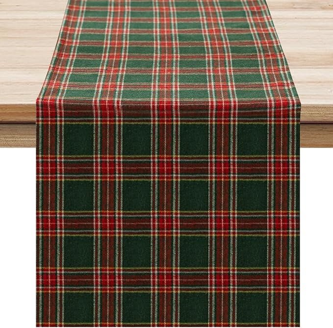 Softalker Christmas Checkered Tartan Table Runner - Green Buffalo Plaid Xmas Stain Resistant Washable Table Decoration for Dining/Parties/Holiday Decor, 13 x 71 Inch