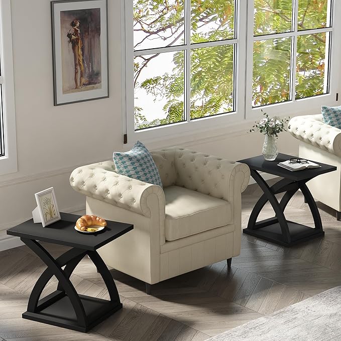 ChooChoo End Side Table Set of 2, Modern End Table with Storage Shelf, X-Design Side Table Living Room