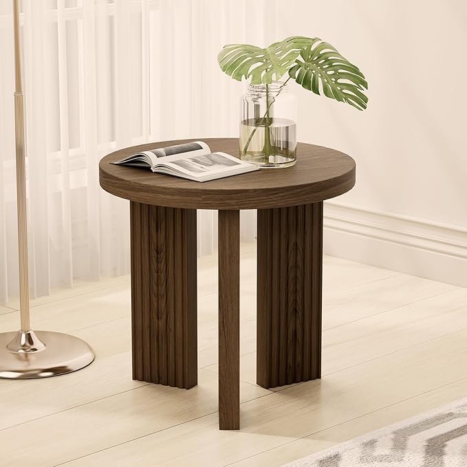 Small Round Side Table, 17.52" Coffee Table with Smooth Thick Mesa, Circle End Table with X Shaped Stable Legs, Accent Tea Table for Living Room, Office, Brown